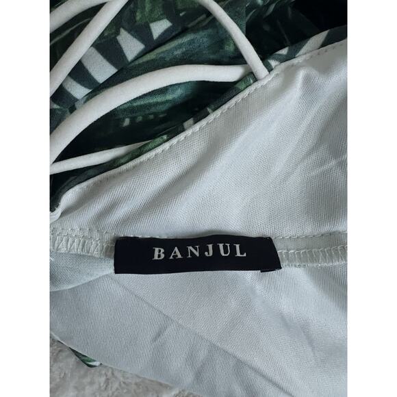 Banjul Dress Womens Large Green White Leaf Tropical Faux Wrap Cross Cross Back - Picture 9 of 10